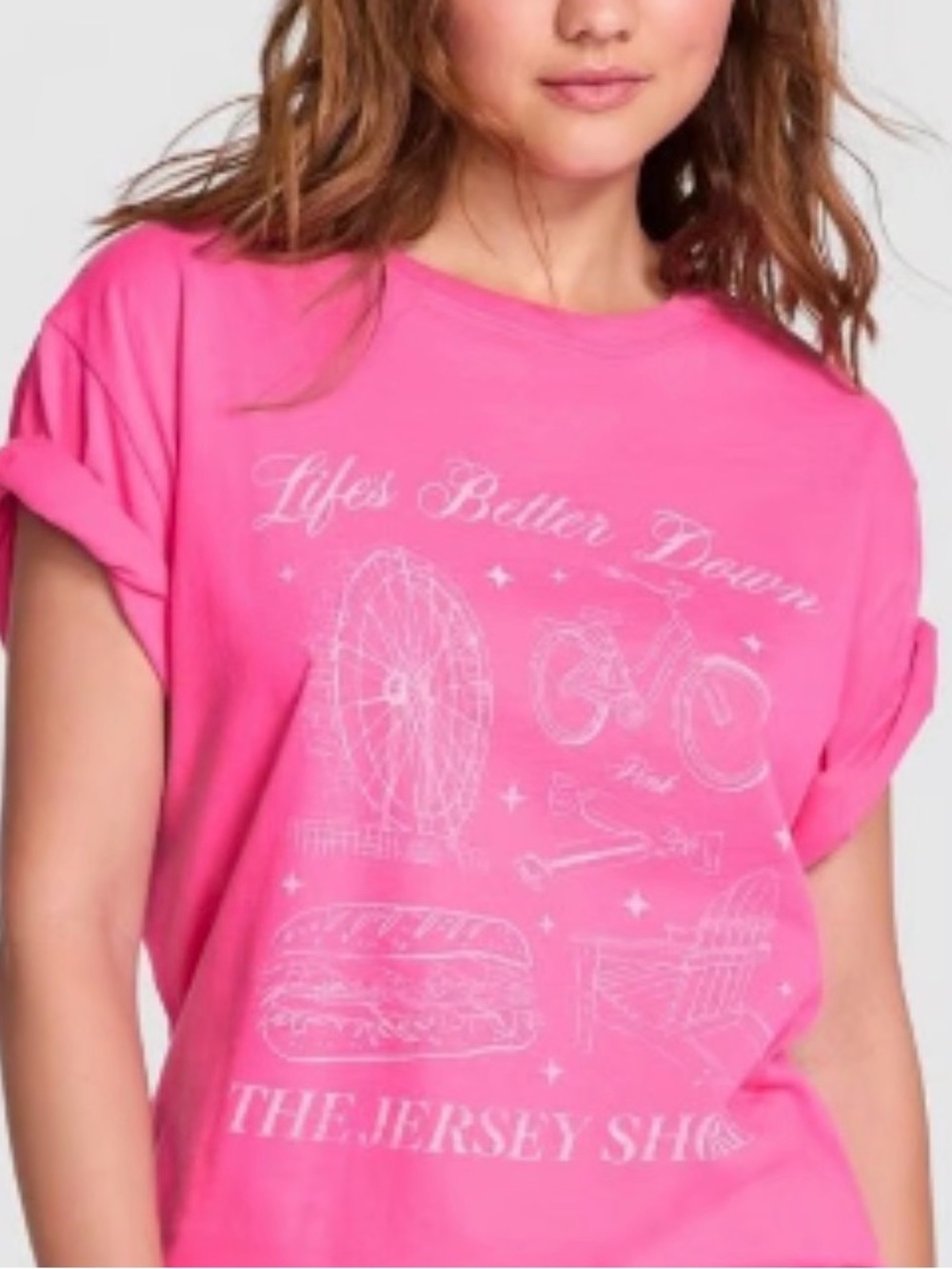 NEW! PINK Victoria's Secret Hot Pink Crewneck Tee - Jersey Shore Graphic